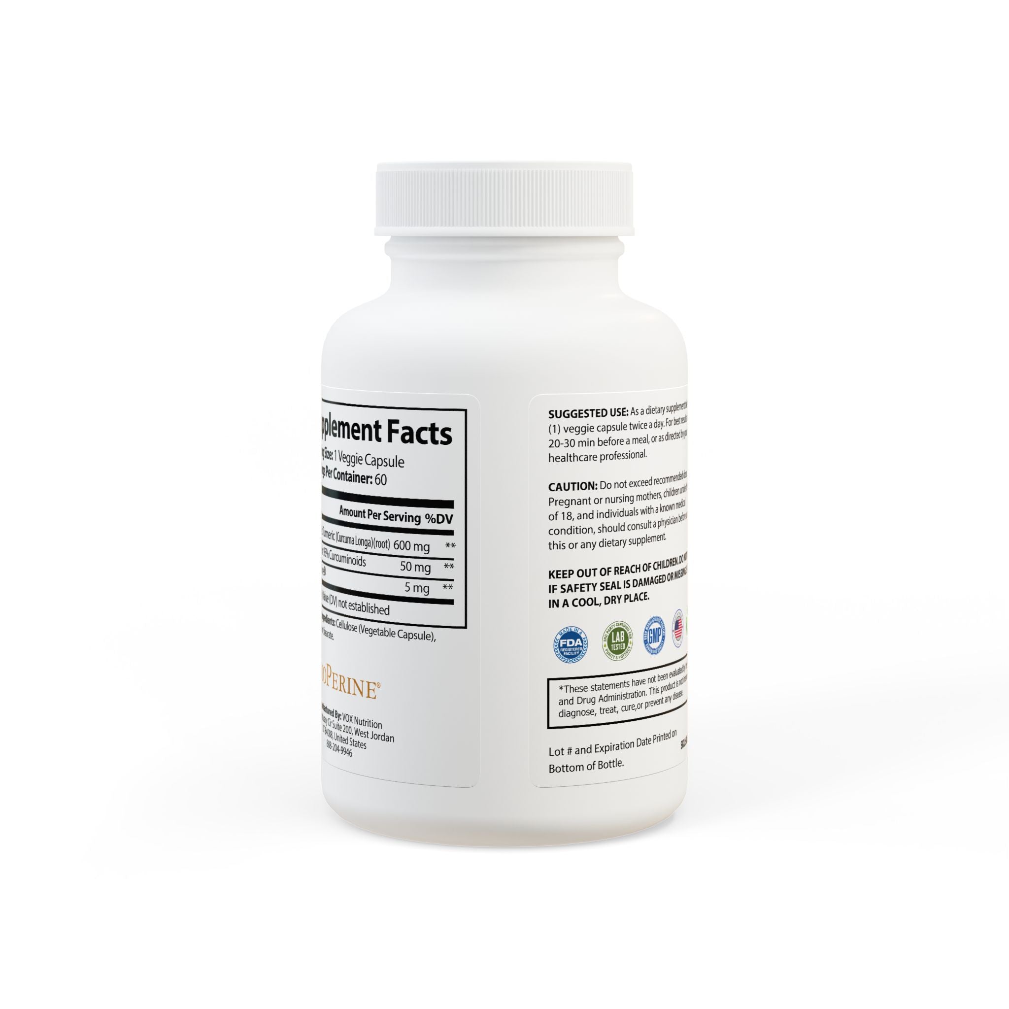 Turmeric with Black Pepper Fruit Extract Supplement (60 Capsules)